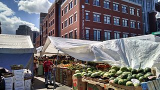 Each Friday and Saturday, vendors from the Haymarket Pushcart Association set up on Hanover Street next to the Boston Public Market.