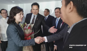 Japan Minister for Internal Affairs and Communications Seiko Noda and Presidential Communications Operations Office (PCOO) Secretary Martin Andanar lead the ceremonial switch-on at PTV4's station in Quezon City. Japan and Andanar.png