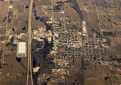 Aerial view of Marietta prior to the 2024 tornado