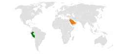 Map indicating locations of Peru and Saudi Arabia