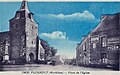 Ploërdut ː la place de l'église vers 1920 (carte postale colorisée).