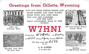 QSL Card - Greetings from Gillette, Wyoming W7HNI (front).jpg