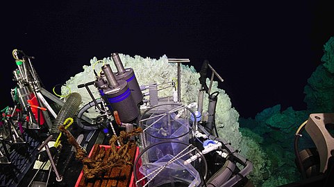 Jason's sampling basket, filled with scientific equipment