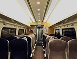 The interior of a refurbished GNER Mark IV RSM vehicle, showing the new Standard Class saloon