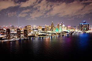 Downtown Detroit seen from Windsor, Ontario in November 2021