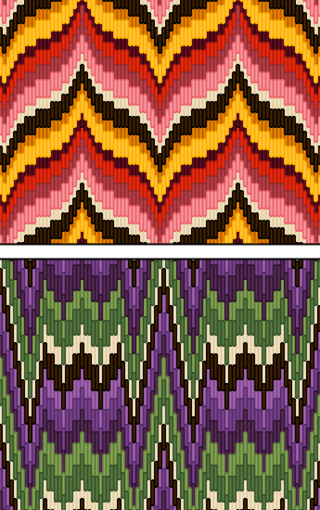 <span class="mw-page-title-main">Bargello (needlework)</span> Embroidery worked with vertical stitches offset to form a zigzag or similar geometric design