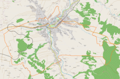 Mapa konturowa Grybowa, u góry nieco na lewo znajduje się punkt z opisem „Bazylika w Grybowie”