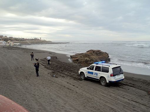 Investigations Police of Chile personnel telling people to leave the Pichilemu costanera, on Friday afternoon. Image: Diego Grez.