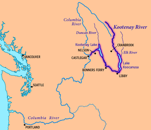 Mapa do rio Kootenay