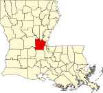 Mapa de Luisiana con la ubicación del Parish Avoyelles