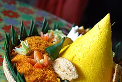 Nasi kuning in its tumpeng form. Nasi Kuning.jpg