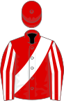 Red, white sash, striped sleeves