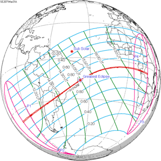 <span class="mw-page-title-main">Solar eclipse of March 31, 2071</span> Future annular solar eclipse