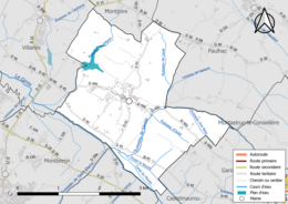 Carte en couleur présentant le réseau hydrographique de la commune