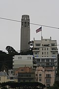 Coit Tower from a below street.