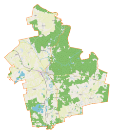 Mapa konturowa gminy Dobre Miasto, blisko centrum po lewej na dole znajduje się punkt z opisem „Głotowo”