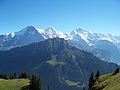 Eiger (3970 moh.), Mönch (4107 moh.) og Jungfrau (4158 moh.; Bern-Alpene, Bern)