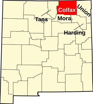 Map of New Mexico highlighting Colfax County