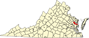 Map of Virginia highlighting Middlesex County