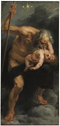 Painting by Peter Paul Rubens of Cronus devouring one of his children Rubens saturn.jpg