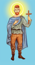 A devotional image of Saint Odhran, the charioteer of St. Patrick