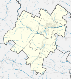 Mapa konturowa powiatu skarżyskiego, po prawej nieco u góry znajduje się punkt z opisem „Łyżwy”