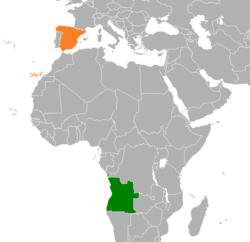 Map indicating locations of Angola and Spain