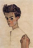 Sjølvportrett av Egon Schiele frå 1910.