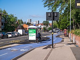 Sidewalk in Birmingham, with bike path.