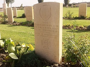 Major Anders Lassen's grave at Argenta Gap War Cemetery, 1 September 2015.