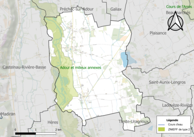 Carte de la ZNIEFF de type 2 sur la commune.