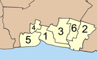 Map o Samut Prakan wi the provinces numbered