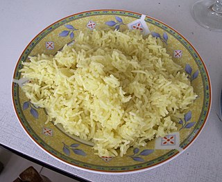 <span class="mw-page-title-main">Saffron rice</span> Dish made from saffron, white rice and usually vegetable bouillon