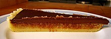 A chocolate tart with frangipane filling as the middle layer Chocolate tart with frangipane center.jpg