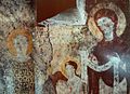 Fragment of a 13th-century fresco with Armenian inscribed text in Dadivank Monastery