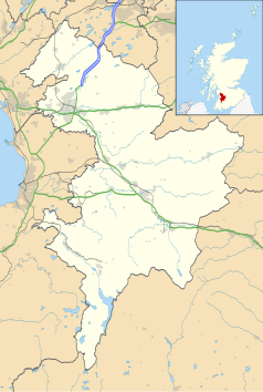 Mapa konturowa East Ayrshire, w centrum znajduje się punkt z opisem „Mauchline”