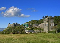 Harlech College with Harlech Castle in background