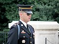 アーリントン国立墓地で任務中の陸軍儀仗兵。歩兵課程修了の飾緒。