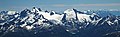 The Joffre Group: Joffre Peak (left), Mt. Matier (highest), Hartzell, Spetch, Slalok Mountain, Tszil, and Mt. Taylor (farthest right)