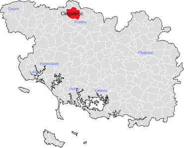 Carte représentant par des couleurs différentes l'emplacement d'une commune au sein de son département.