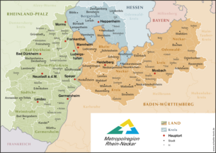 Karte der Gemeinden in der Metropolregion Rhein-Neckar