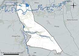 Carte en couleur présentant le réseau hydrographique de la commune