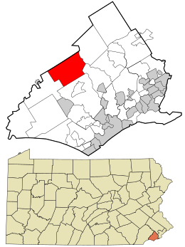 Location in Delaware County and the state of Pennsylvania.