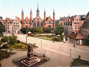 Denkmal auf dem Geibelplatz in Lübeck um 1900