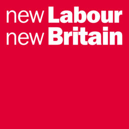 A red rectangle with the words "new Labour new Britain" in white letters across the top