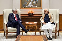 The former Prime Minister of Canada, Mr. Stephen Harper calls on the Prime Minister, Shri Narendra Modi, in New Delhi on January 15, 2018 (1) (cropped)