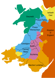 Wales after the Treaty of Montgomery 1267 Colorblind.svg