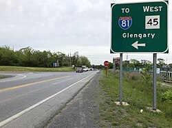 Glengary, Interstate 81, & West Virginia State Route 45 exit along West Virginia State Route 9