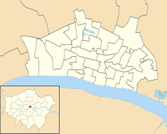 Mapa konturowa City of London, po lewej znajduje się punkt z opisem „Pałac Bridewell”