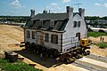 Hydraulic dolly system moving a house in Newark, Delaware